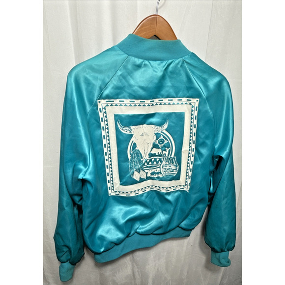 Vintage Turquoise Satin Jacket West Ark Southwestern Native Bar Lights Prod READ - Picture 14 of 14